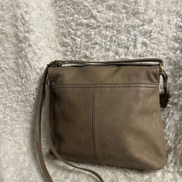 Margot Fold over Taupe Leather Crossbody Bag  brass hardwares and accent - Picture 3 of 13